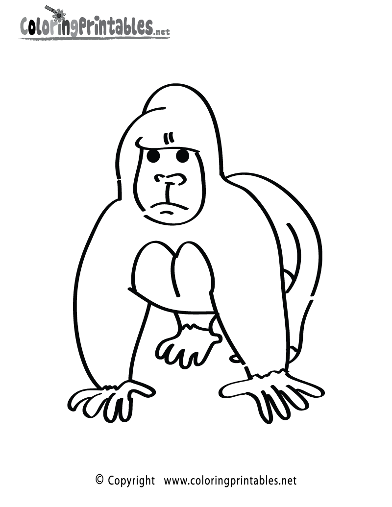 Gorilla Coloring Page Printable.