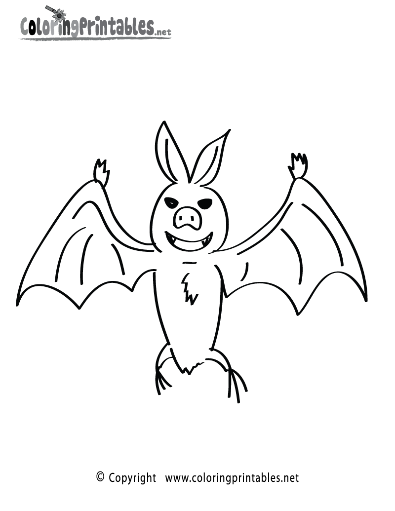 Bat Cartoon Coloring Page Printable.
