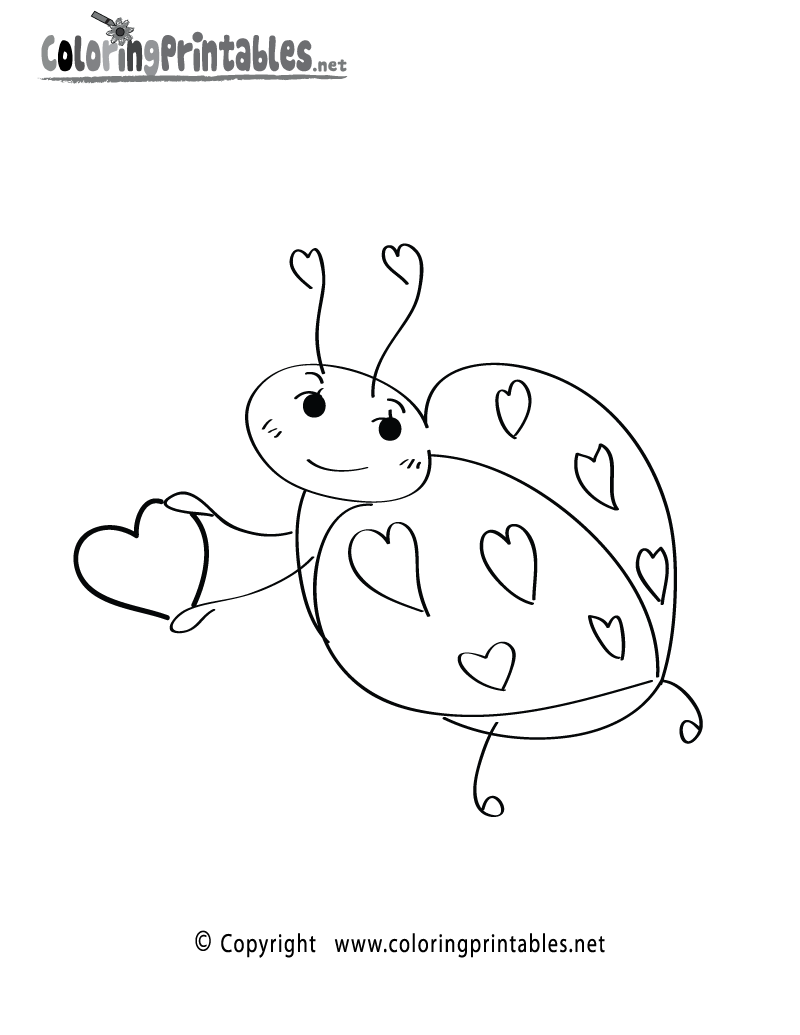 Valentine's Lady Bug Coloring Page Printable.