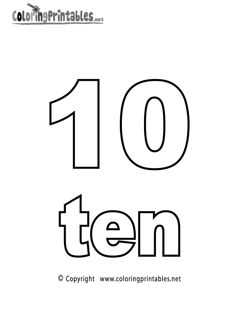 Number Ten Coloring Page Printable.