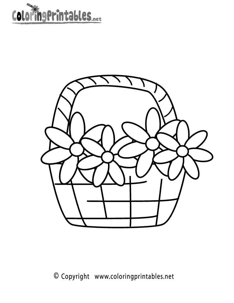 Flowers Basket Coloring Page Printable.