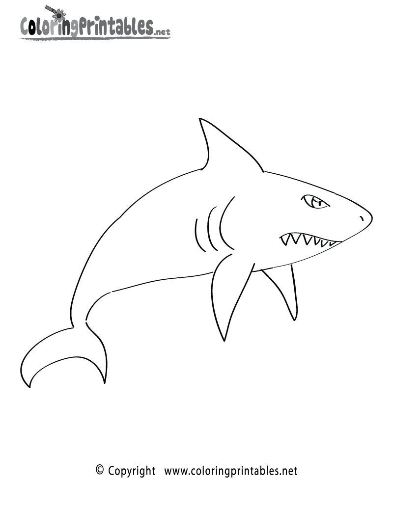 Shark Cartoon Coloring Page Printable.