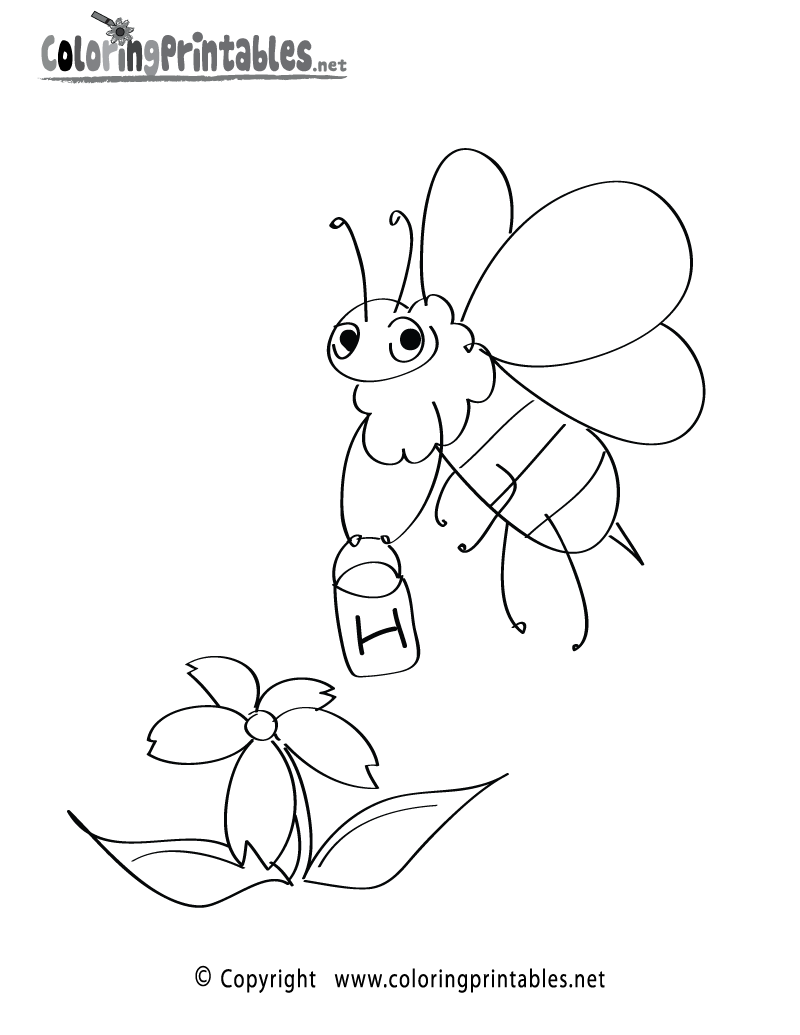 Spring Bee Coloring Page Printable.