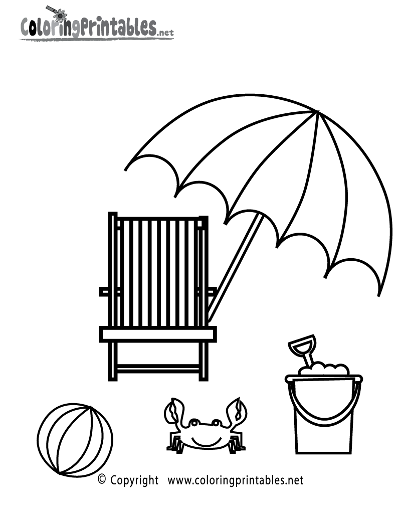 Summer Beach Coloring Page Printable.