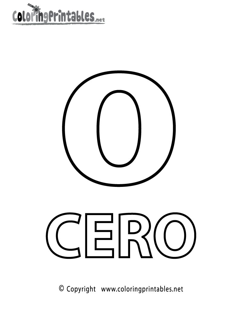 Spanish Number Zero Coloring Page Printable.