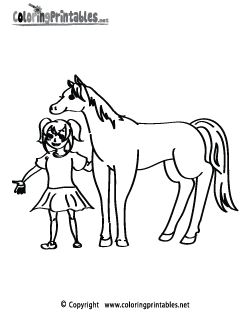 Girl Petting Horse Coloring Page