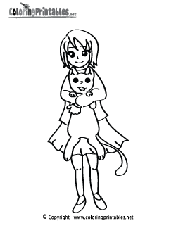 Girl Cat Coloring Page