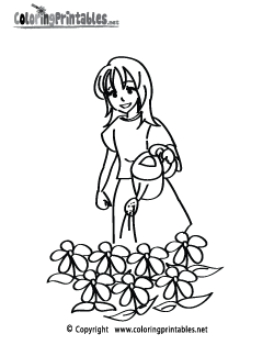 Girl Gardening Coloring Page