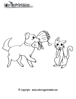 Valentine's Day Dog and Cat Coloring Page