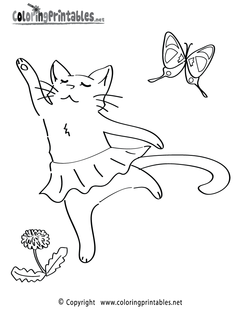 Cat Ballet Coloring Page Printable.