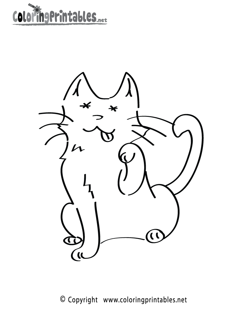 Funny Cat Coloring Page Printable.