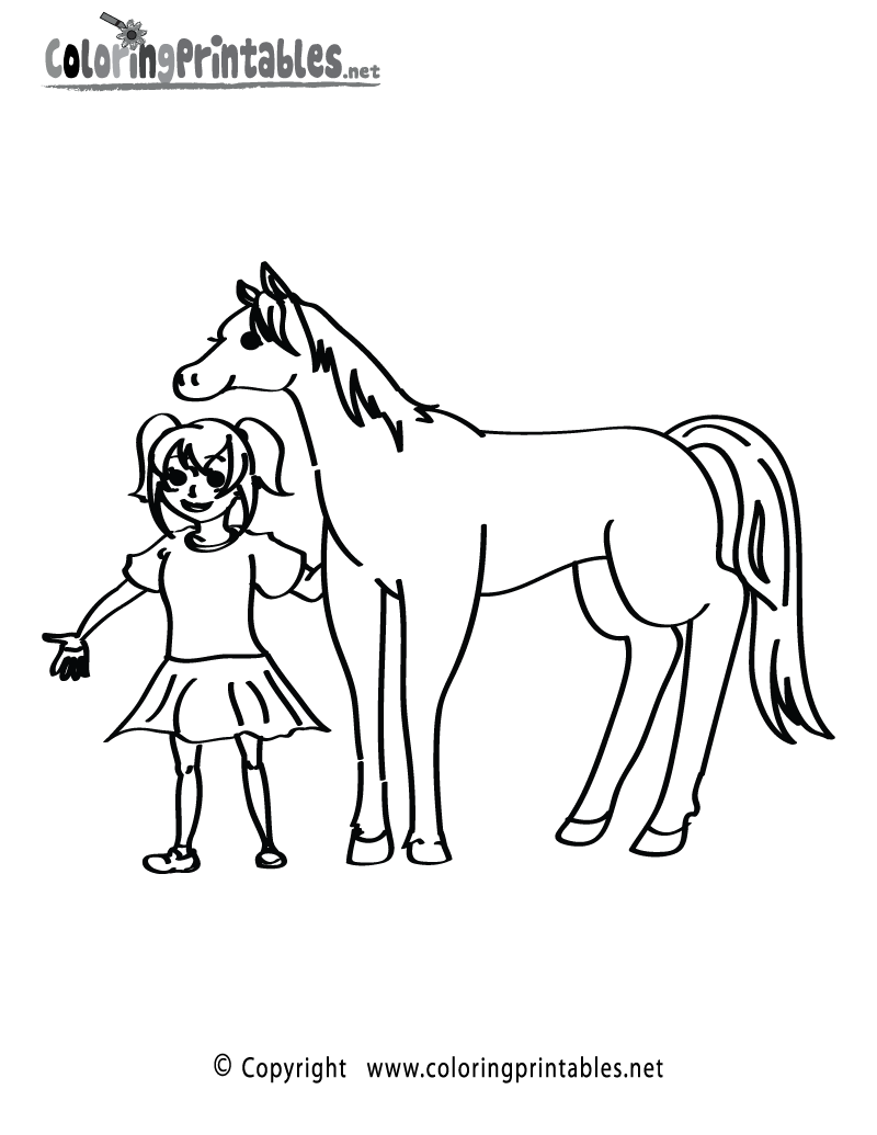 Girl Horse Coloring Page Printable.