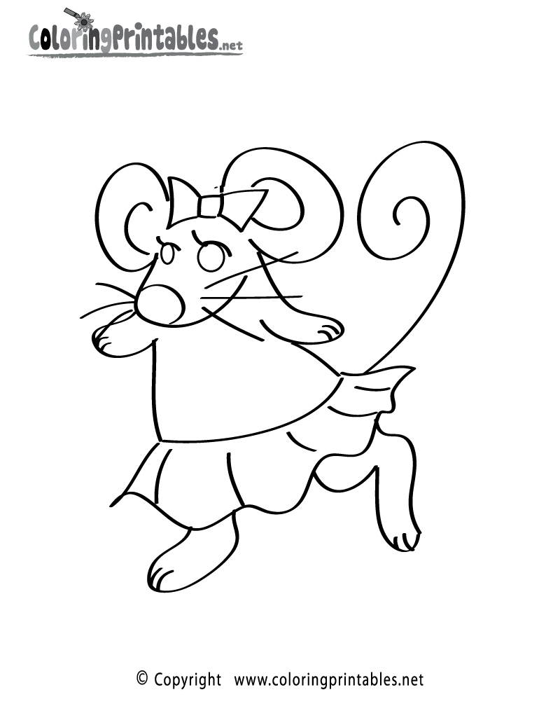 Girl Mouse Coloring Page Printable.