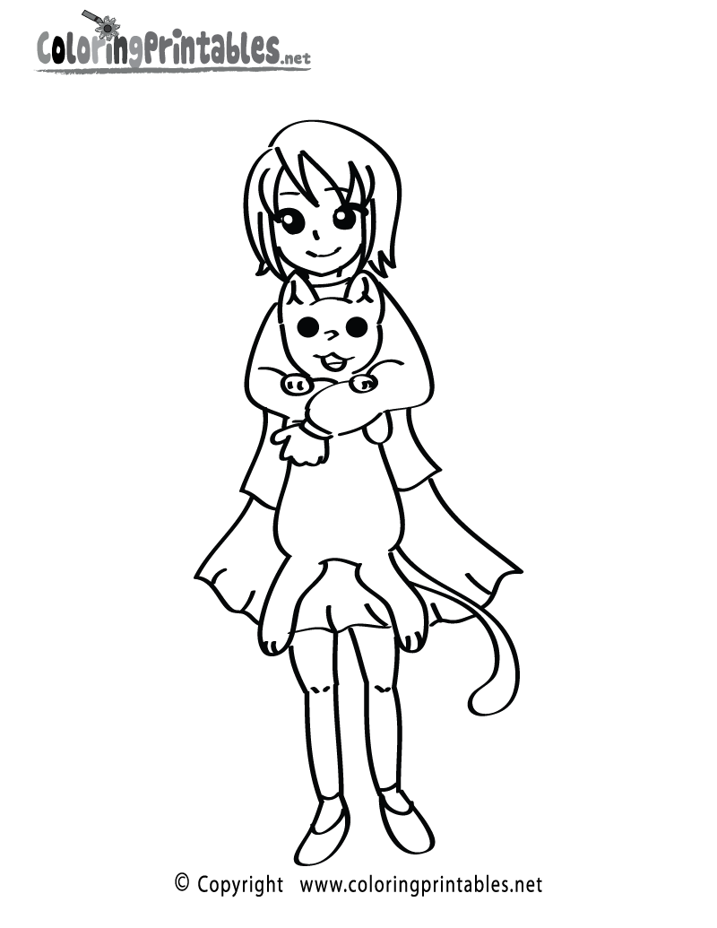 Girl Cat Coloring Page - A Free Girls Coloring Printable