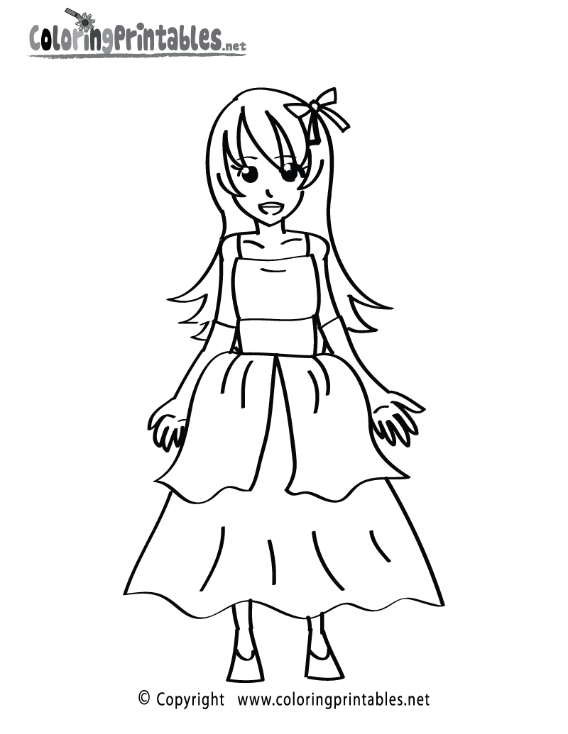 Girl Dress Coloring Page Printable.