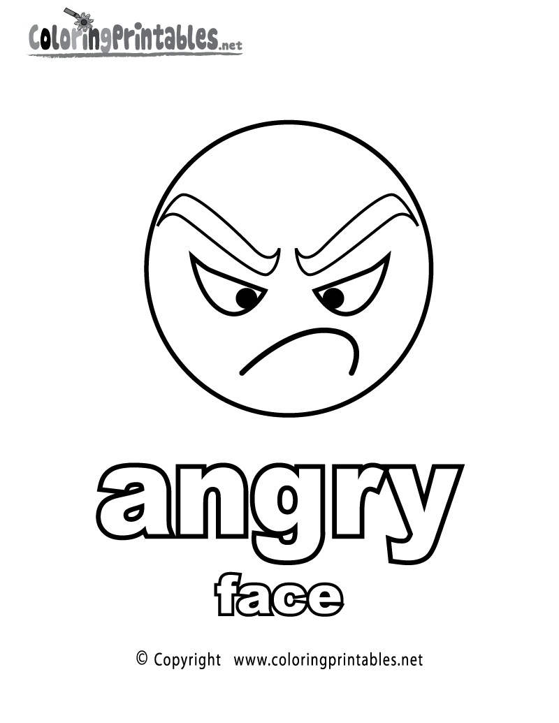 Adjectives Angry Face Coloring Page Printable.