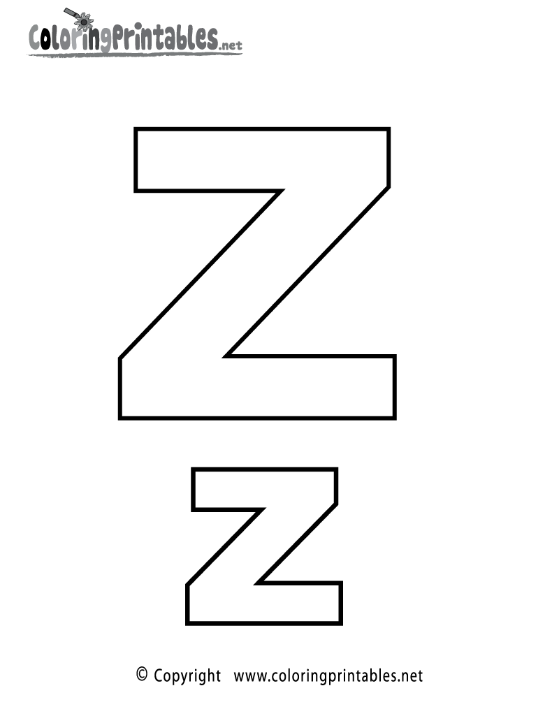 Alphabet Letter Z Coloring Page Printable.