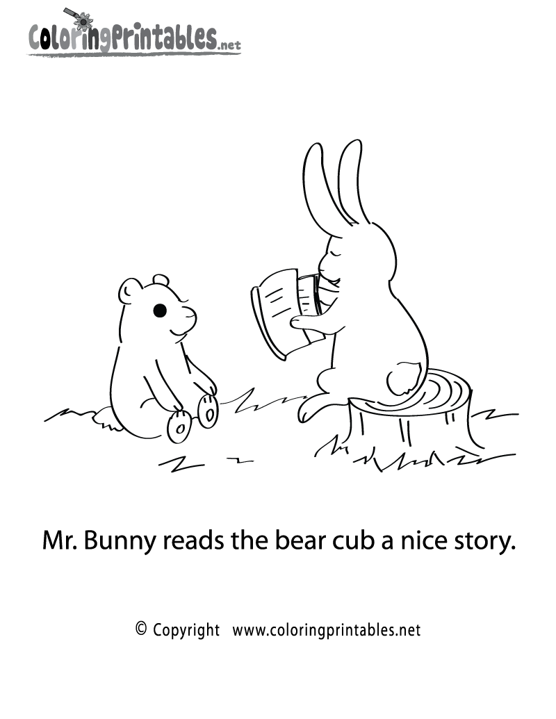 Reading Story Coloring Page Printable.