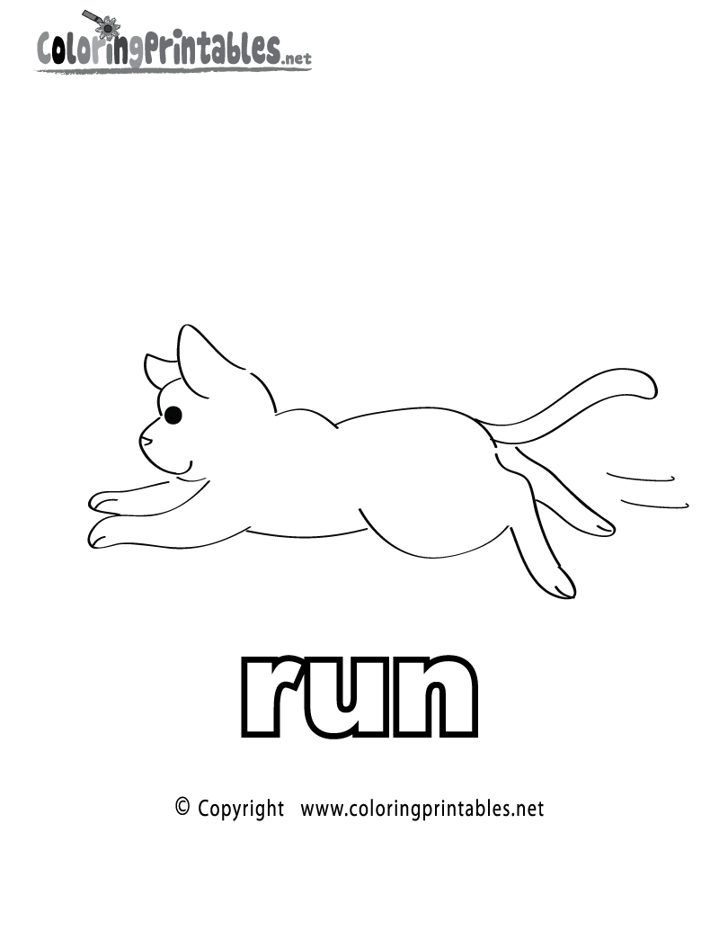 Verb Run Coloring Page Printable.