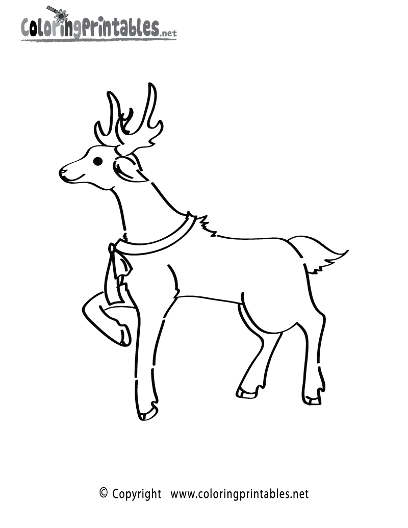 Christmas Reindeer Coloring Page Printable.