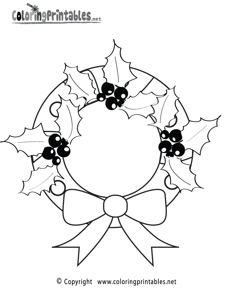 Christmas Wreath Coloring Page Printable.
