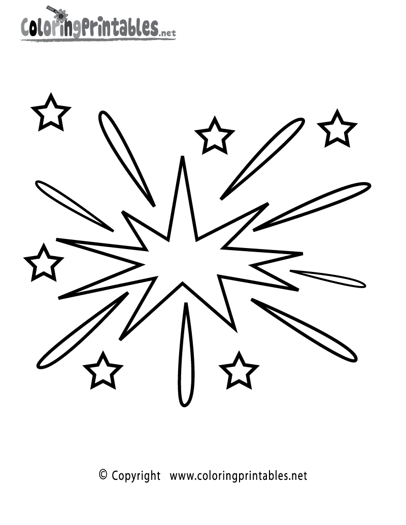 New Year's Fireworks Coloring Page Printable.