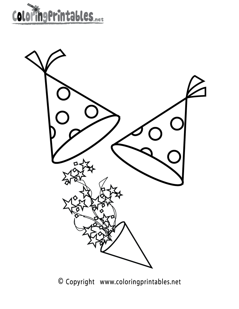 New Year's Party Coloring Page Printable.