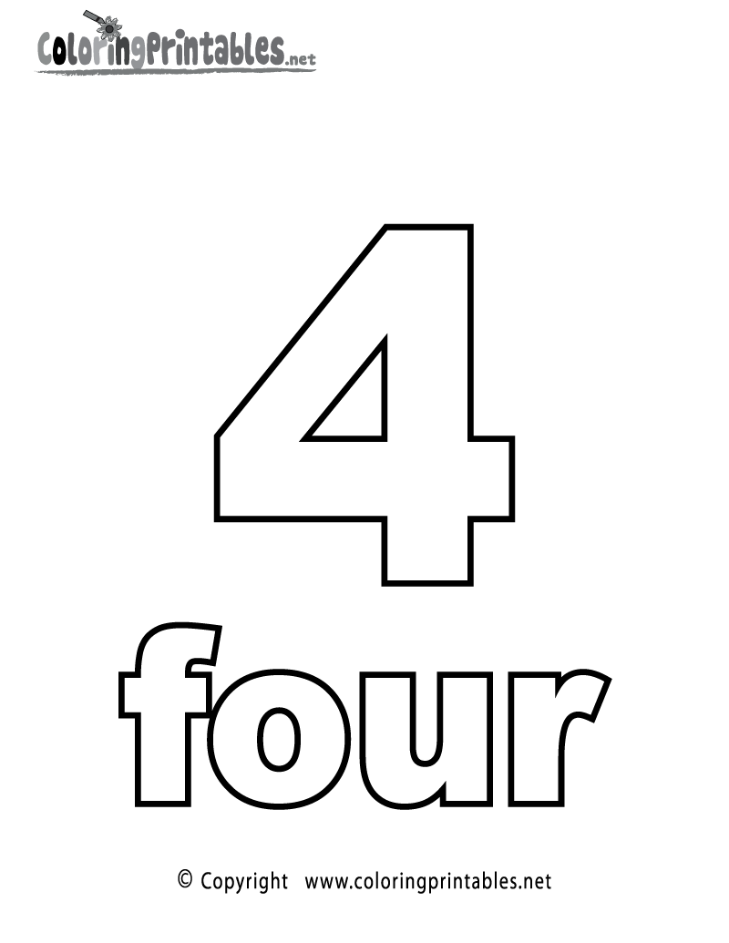 Number Four Coloring Page Printable.