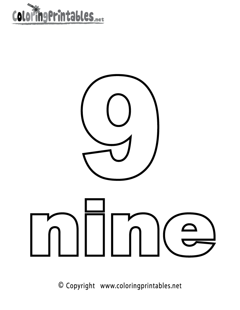 Number Nine Coloring Page Printable.