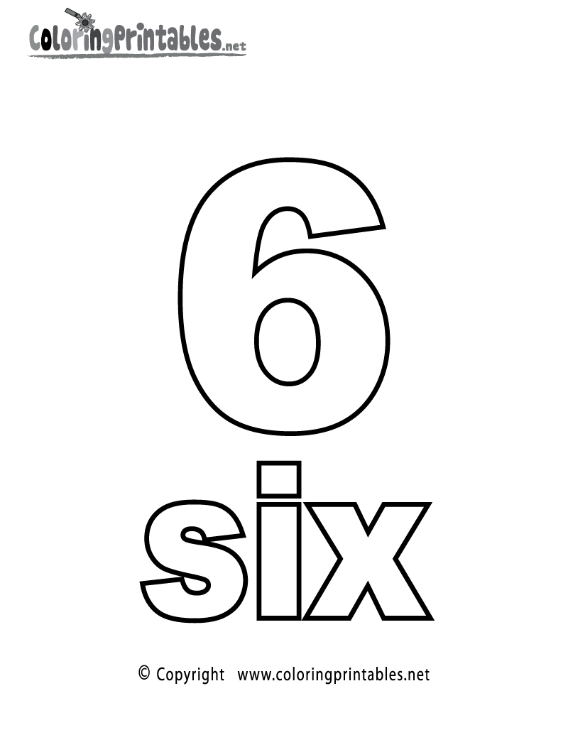 Number Six Coloring Page Printable.