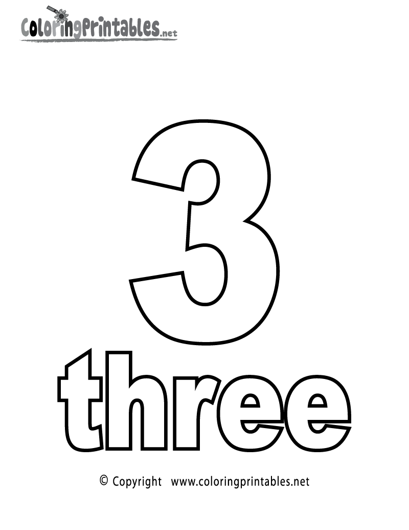 Number Three Coloring Page Printable.
