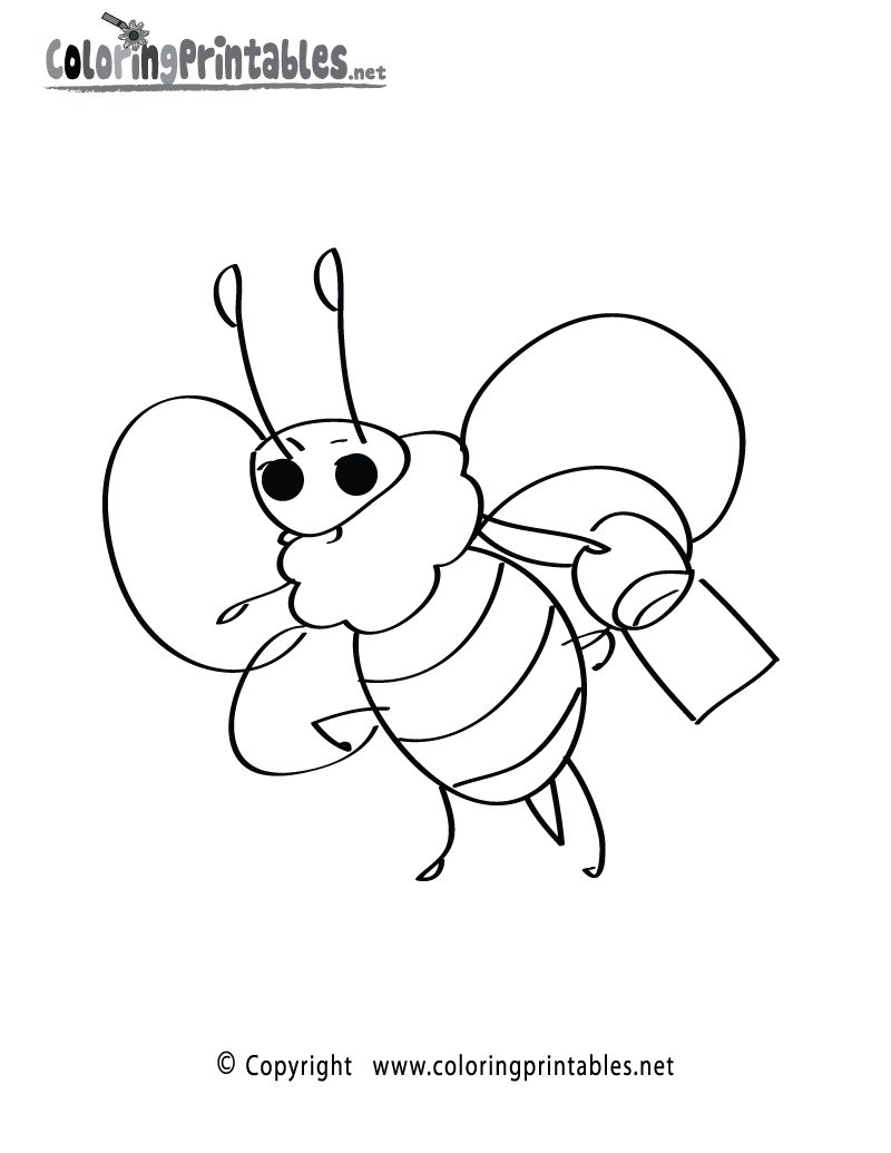 Bee Cartoon Coloring Page Printable.