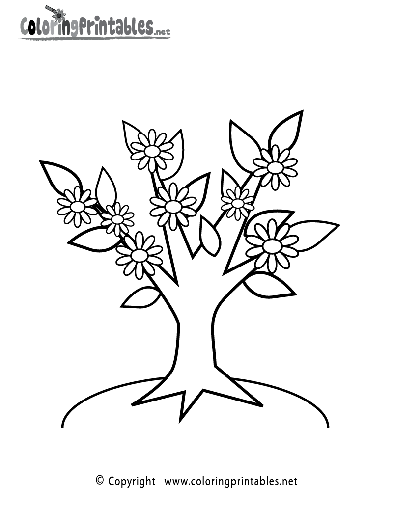 Tree Flowers Coloring Page Printable.