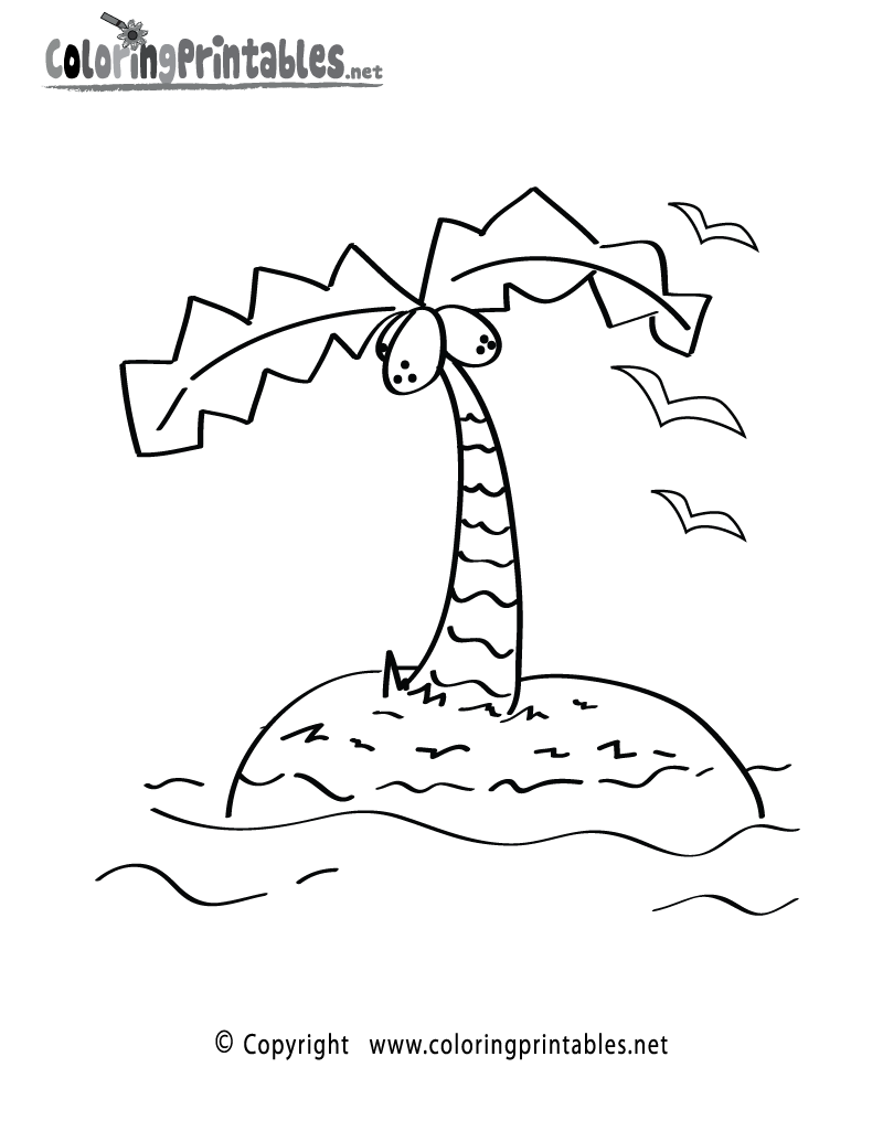 Tropical Island Coloring Page Printable.