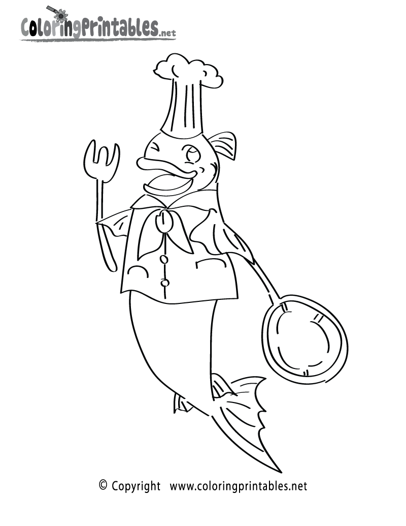 Fish Chef Coloring Page Printable.