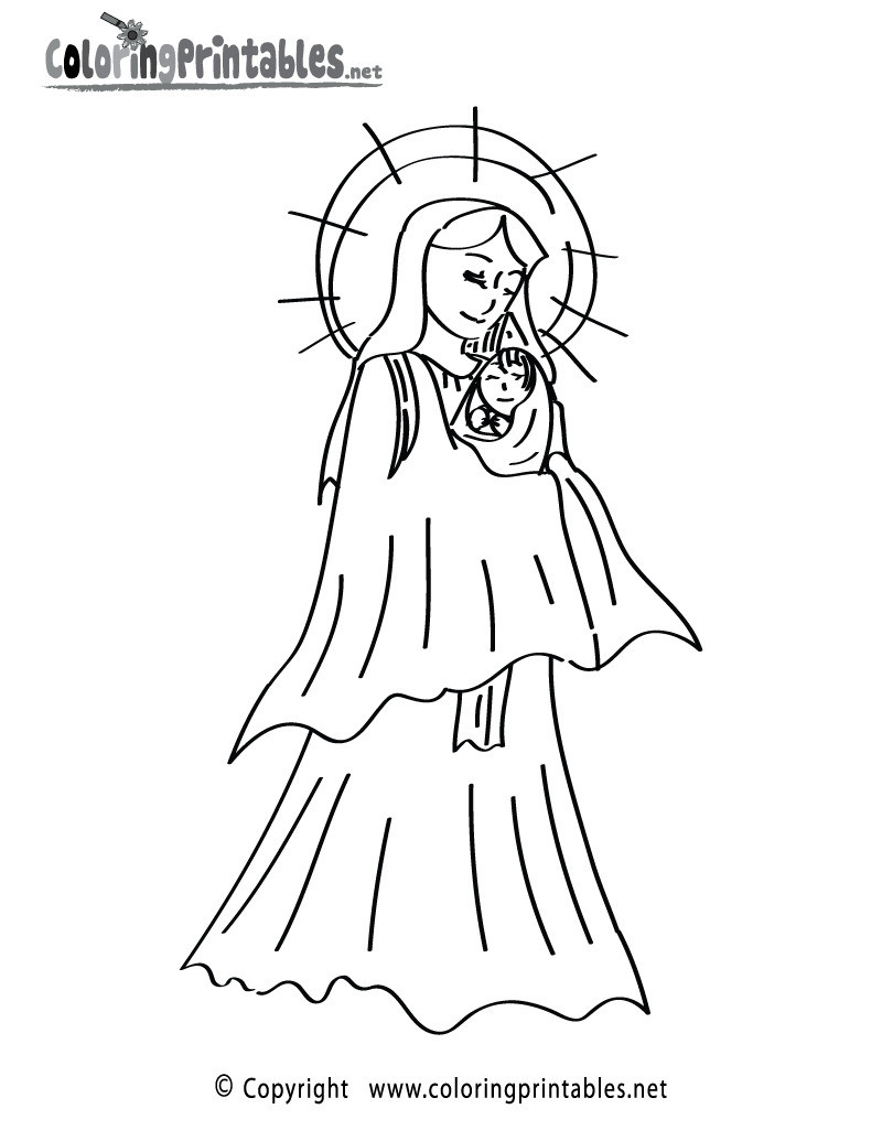 Mother Mary Coloring Page Printable.