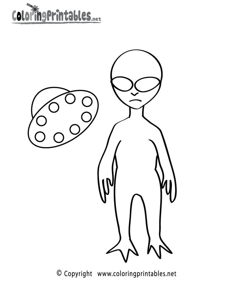 Space Alien Coloring Page Printable.