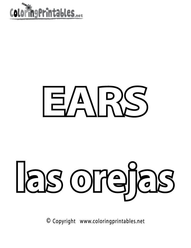 Spanish Word for Ears Coloring Page Printable.