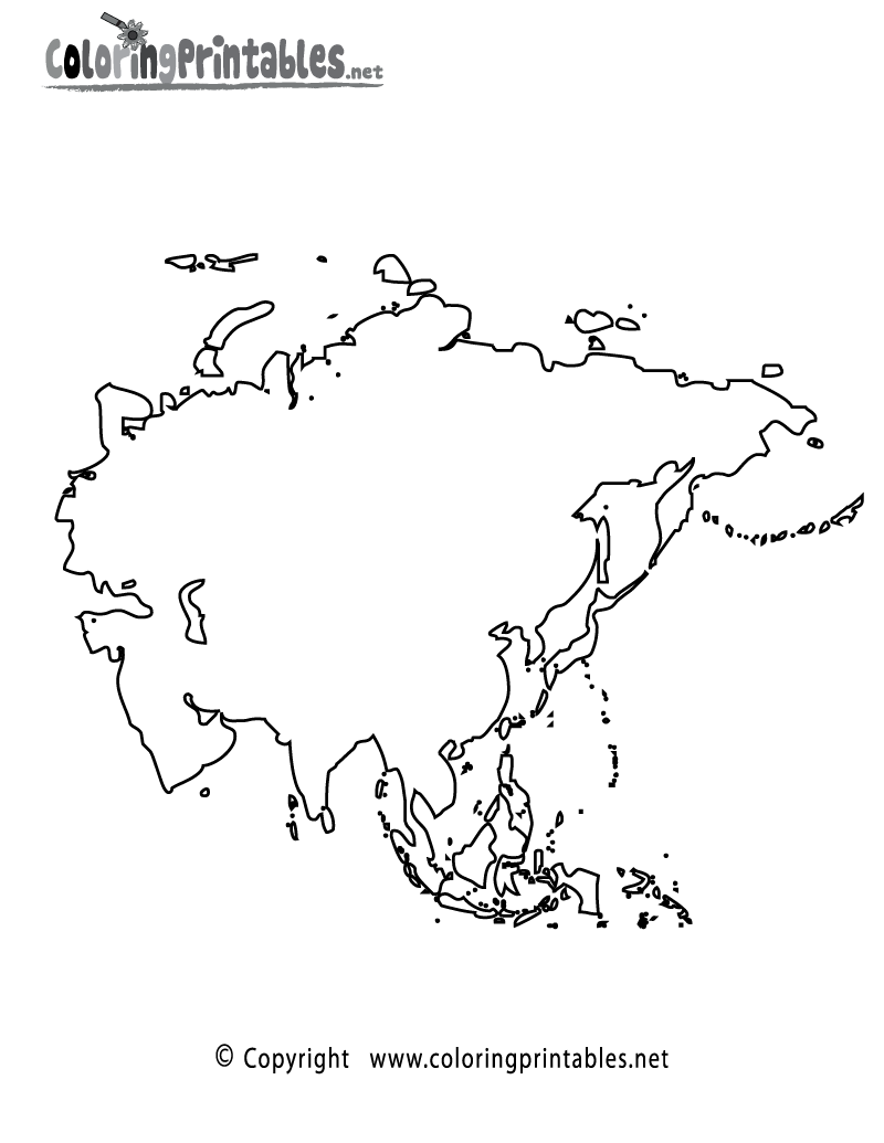Asia Map Coloring Page Printable.