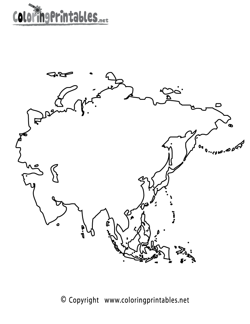 Asia Map Coloring Page Printable 