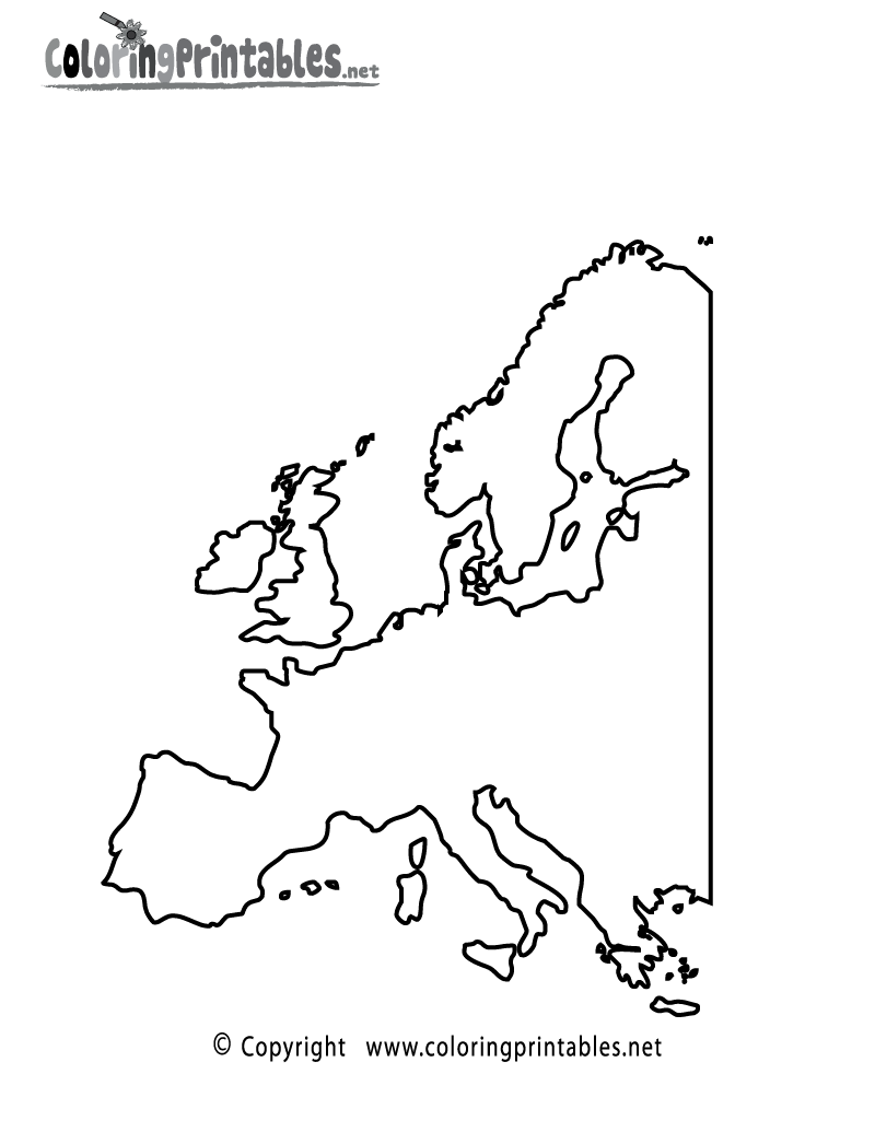 Europe Map Coloring Page Printable.