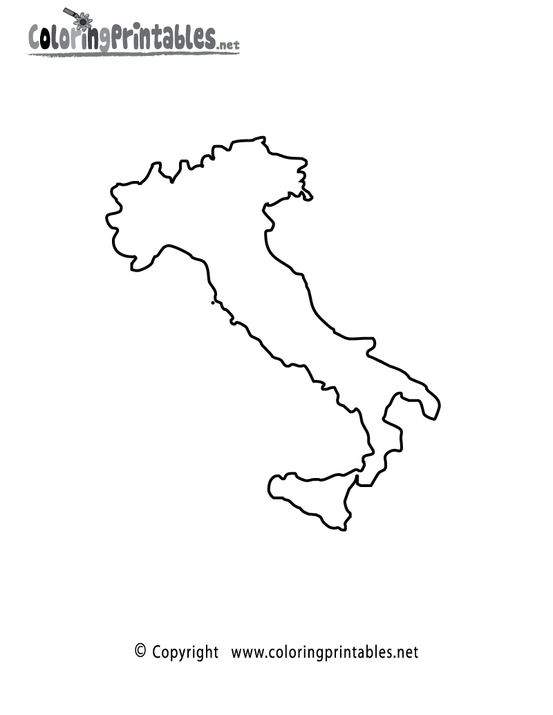 Italy Map Coloring Page Printable.