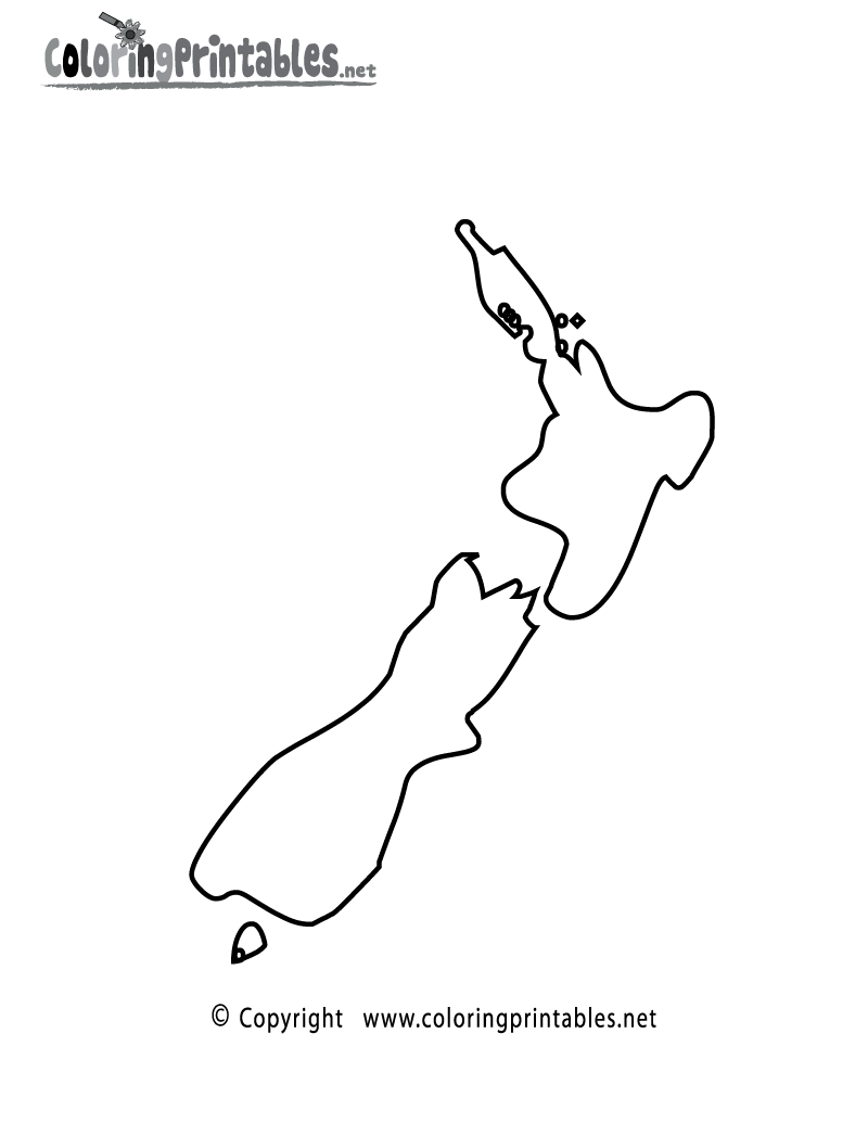 New Zealand Map Coloring Page Printable.