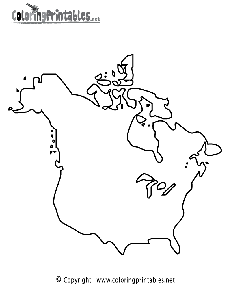 North America Map Coloring Page Printable.