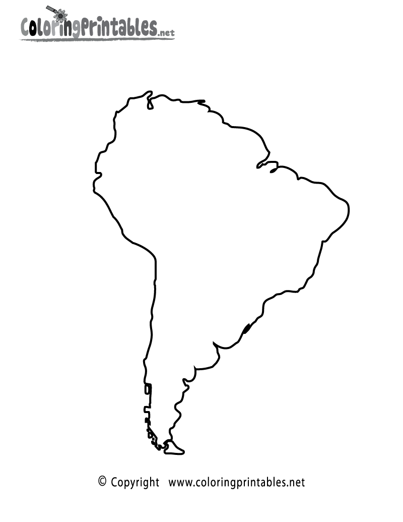 South America Map Coloring Page Printable.