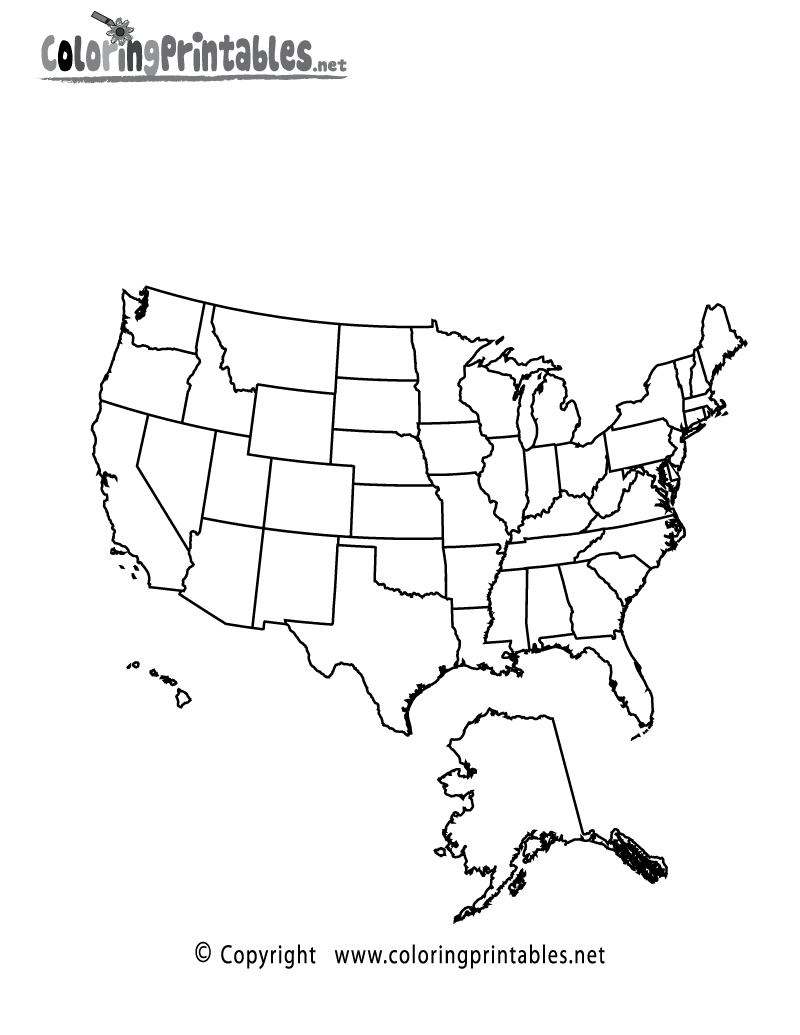 USA Map Coloring Page Printable.