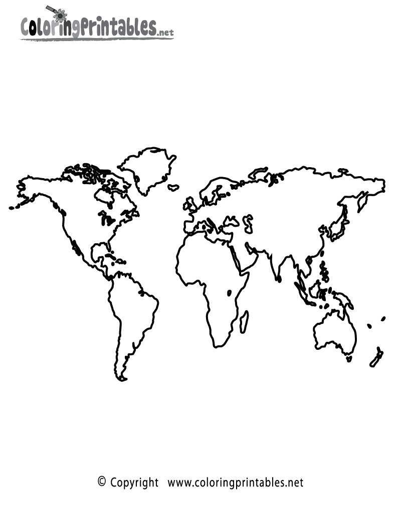 World Map Coloring Page Printable.