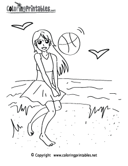 Girl Playing On the Beach Coloring Page